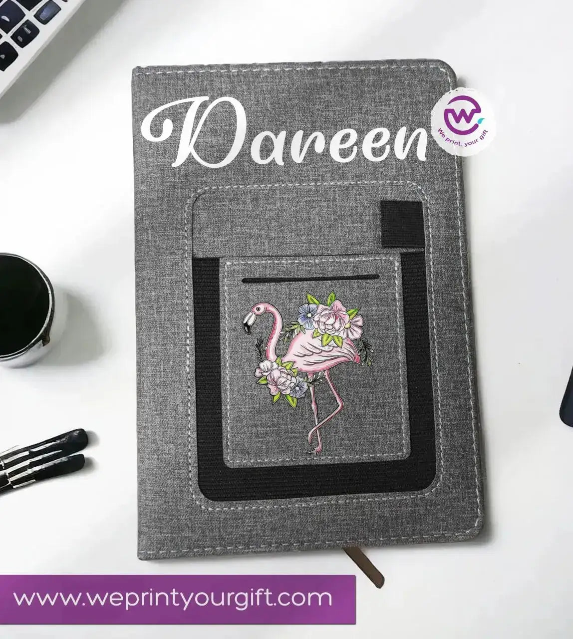 Notebook with fabric Cover& pocket- Names -A - WE PRINT