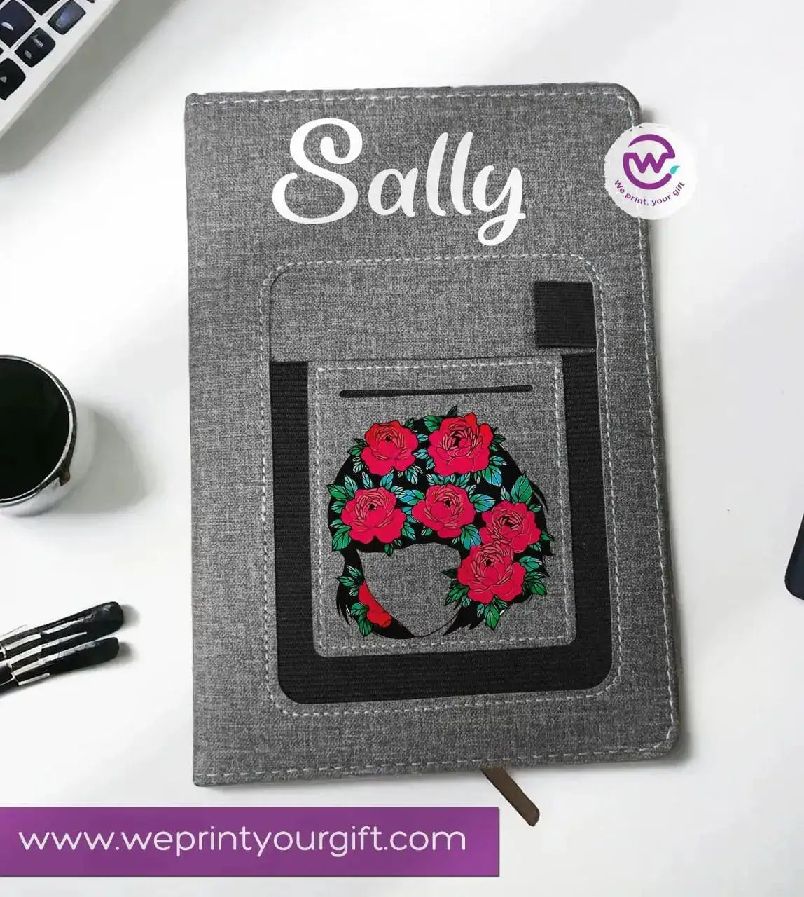 Notebook with fabric Cover& pocket- Names -A - WE PRINT