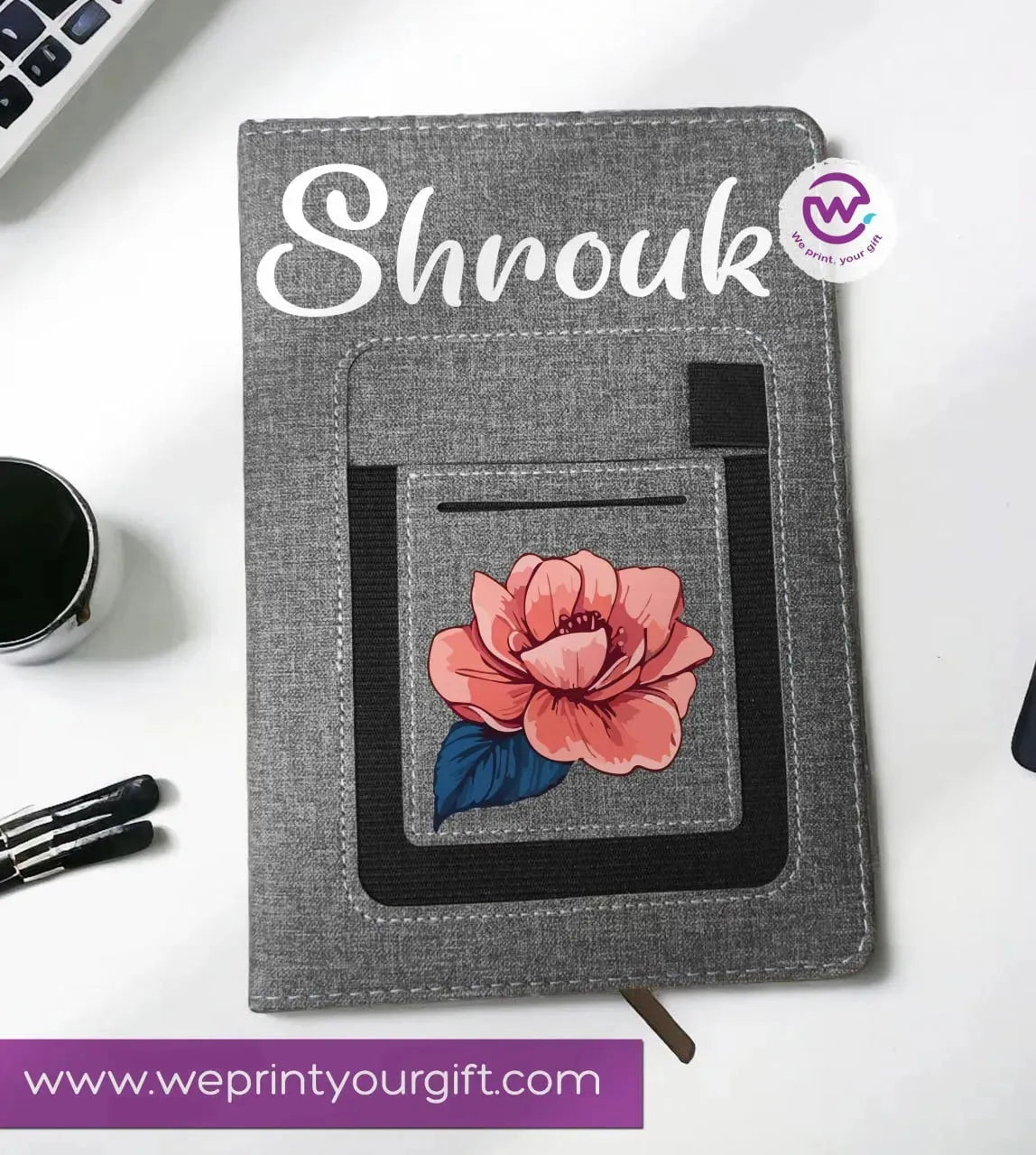 Notebook with fabric Cover& pocket- Names -A - WE PRINT