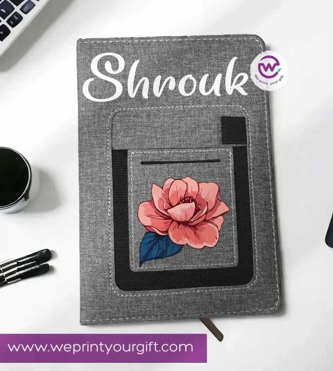 Notebook with fabric Cover& pocket- Names -A - WE PRINT