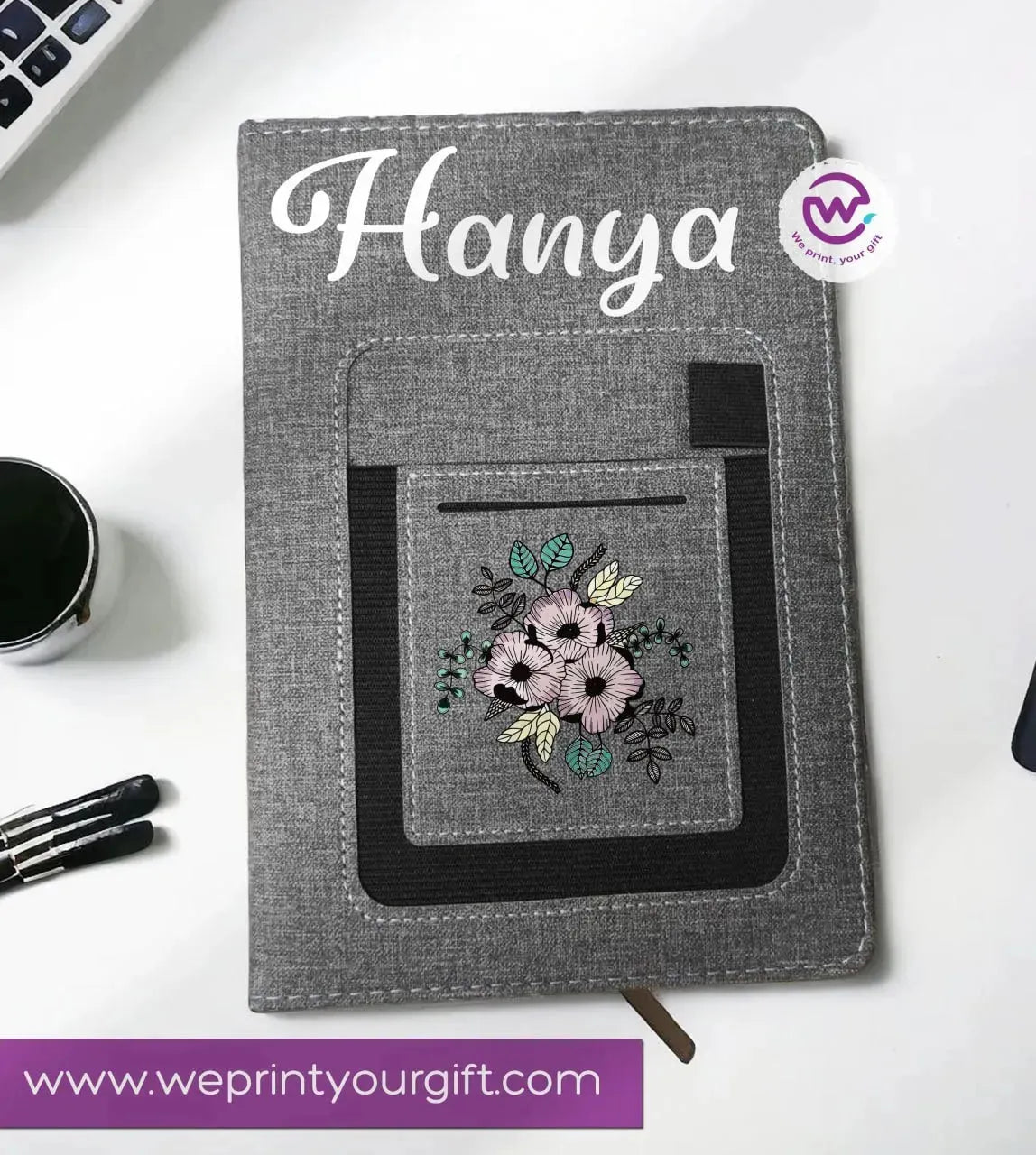 Notebook with fabric Cover& pocket- Names -A - WE PRINT