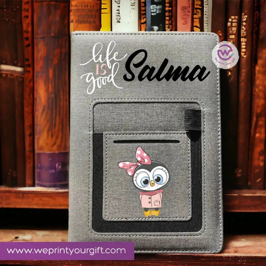 Notebook with fabric Cover& pocket- Owl - WE PRINT