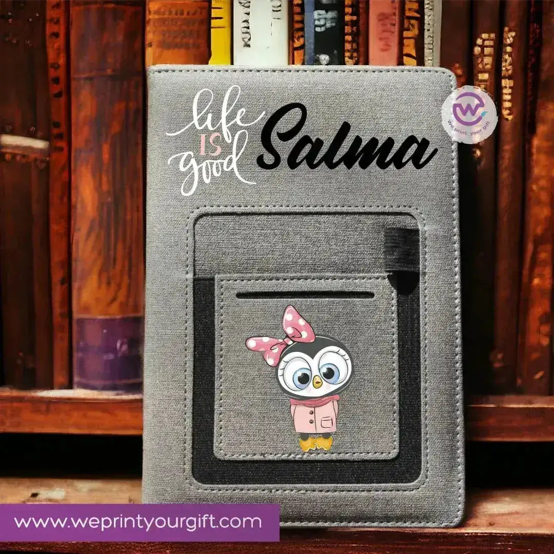 Notebook with fabric Cover& pocket- Owl - WE PRINT