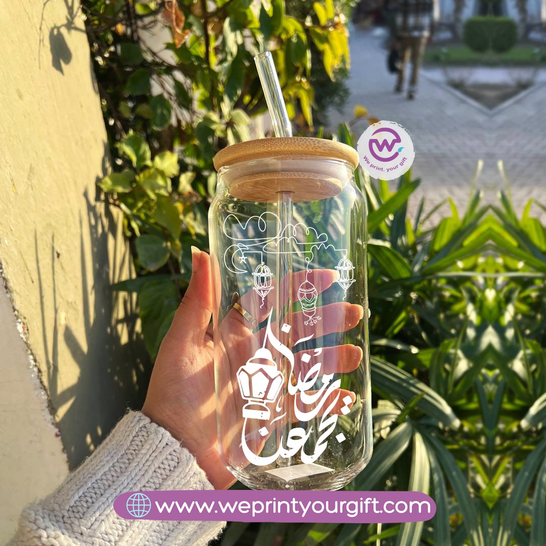 Round Glass Mug with Bamboo Lid & Glass Straw | Ramadan Night Design