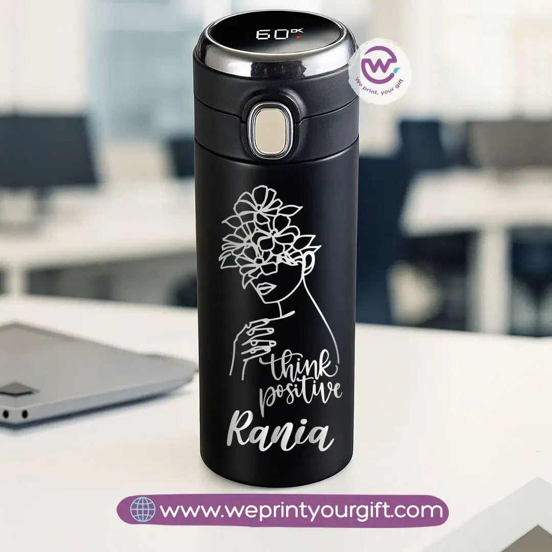 Stainless Steel Thermal Mug with Digital Temperature Display – 420ml | Motivational One Line Art (English Quotes) - WE PRINT