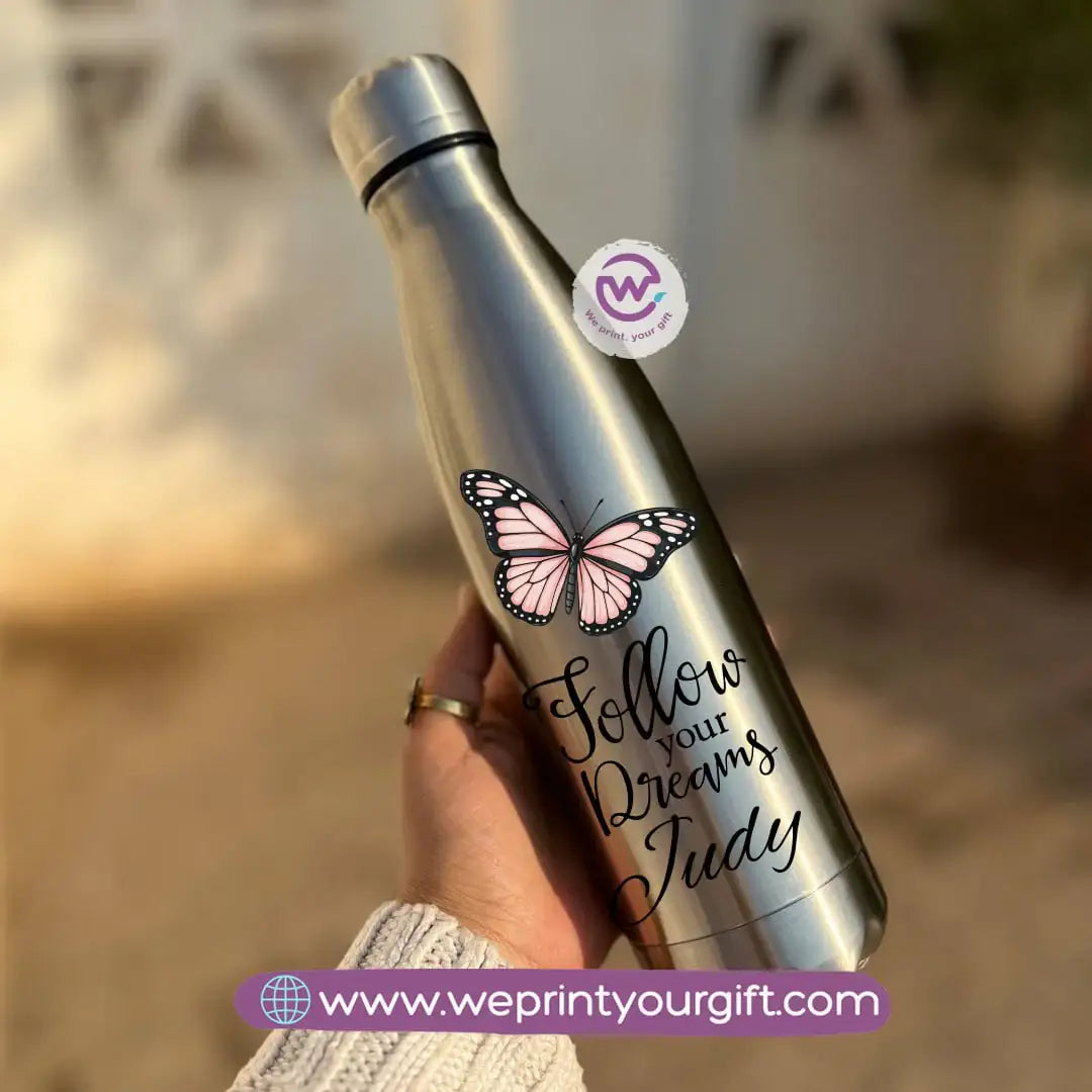 Silver Thermal Bottle with Motivational Digital Art – 500 ml - WE PRINT