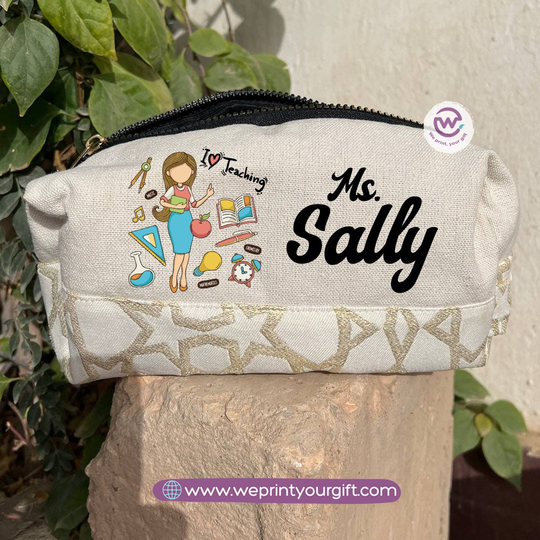 Islamic Pattern Teacher Boxy Pouch – Personalized Cotton Makeup & Pencil Case