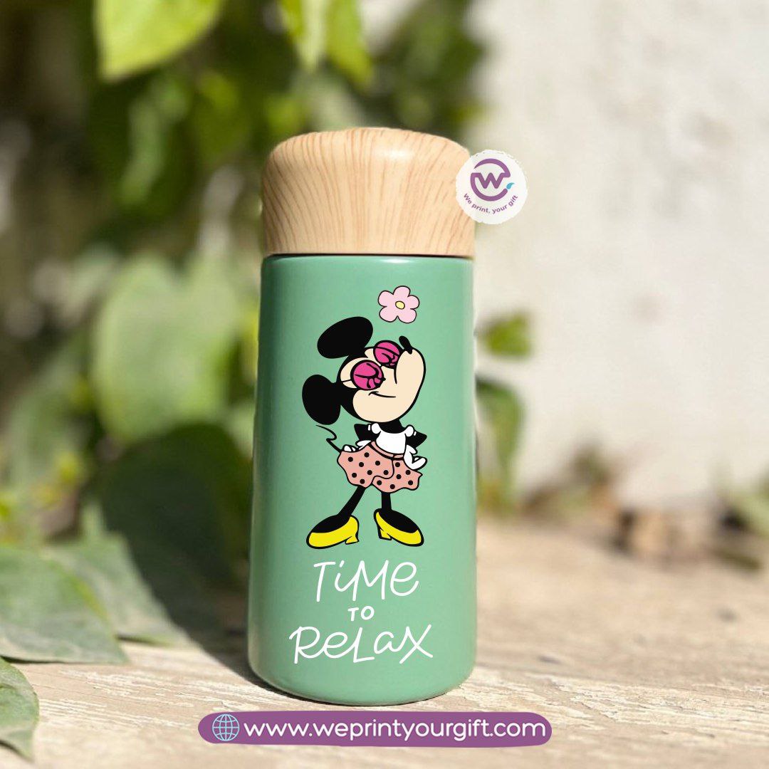 Mini Thermal Coffee Mug โ (150ml & 250ml) | Wooden Lid - Mickey & Minnie Style Designs