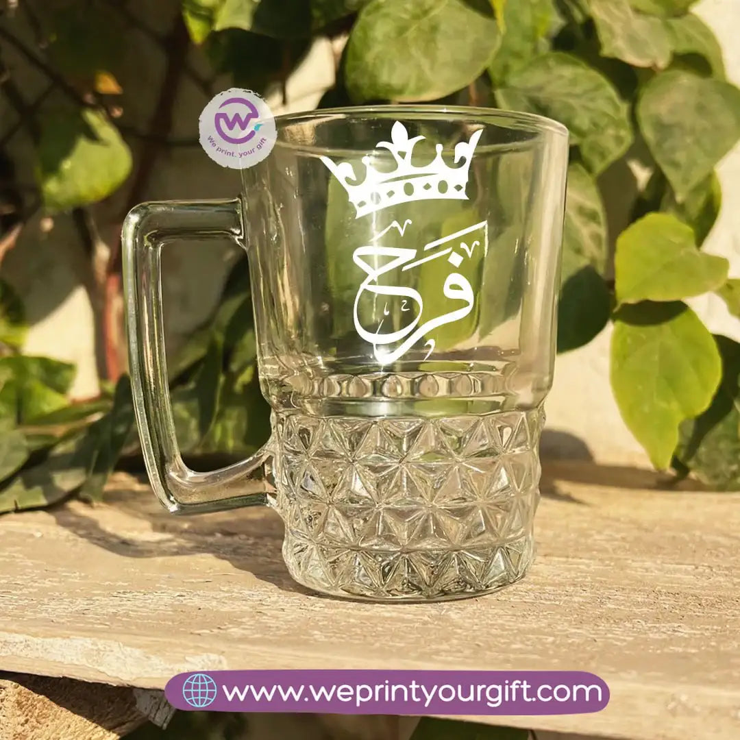 Personalized Clear Crystal Pattern Glass Mug with Arabic Name Typography – 250 ml - WE PRINT