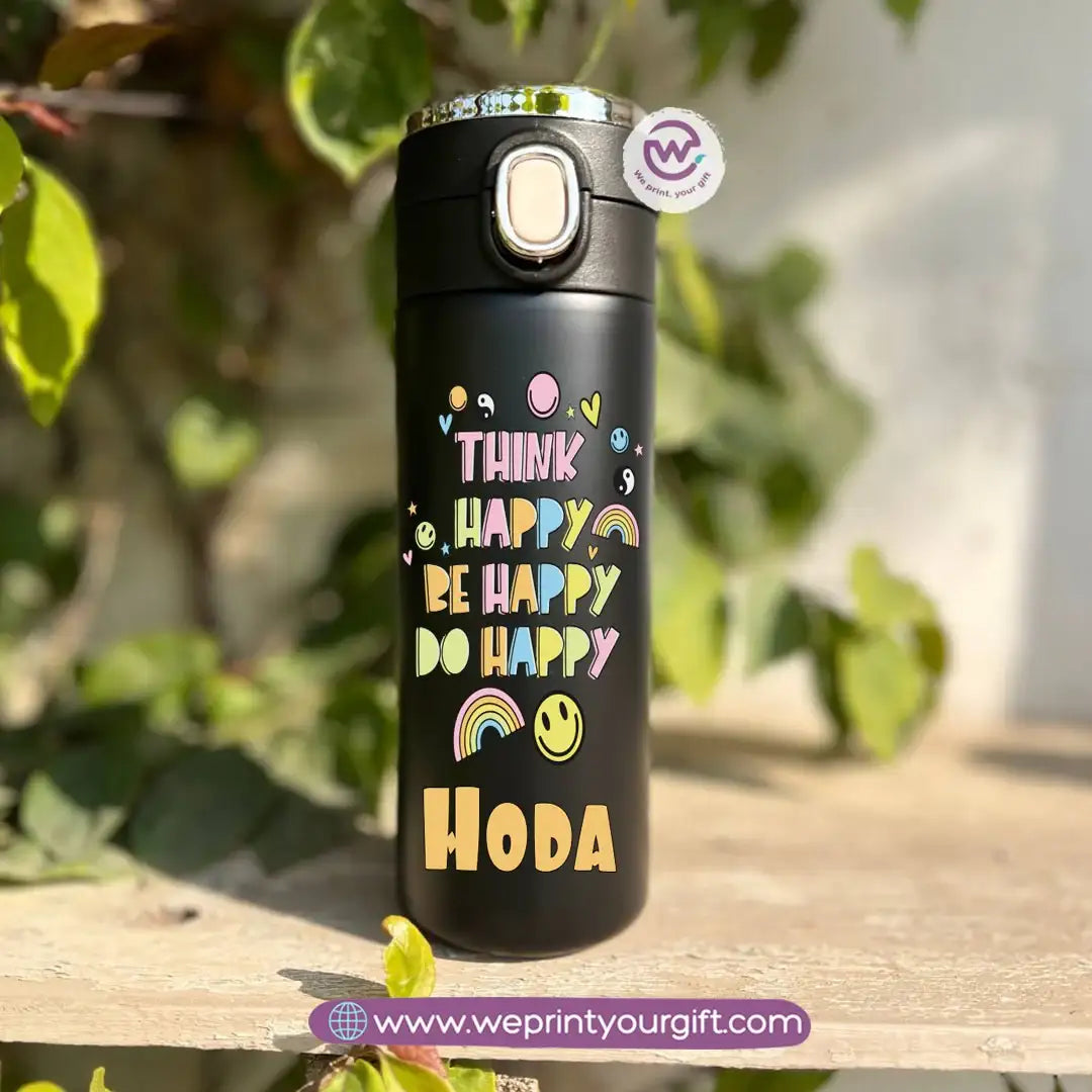 Stainless Steel Thermal Mug with Digital Temperature Display – 420ml Motivational Doodle Art (English Quotes) - WE PRINT