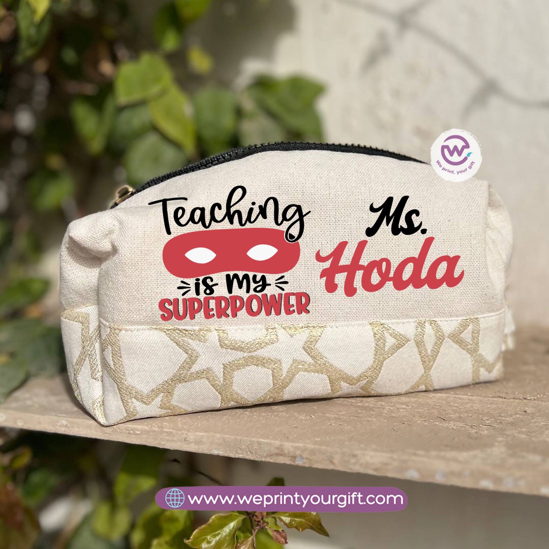 Islamic Pattern Teacher Boxy Pouch – Personalized Cotton Makeup & Pencil Case