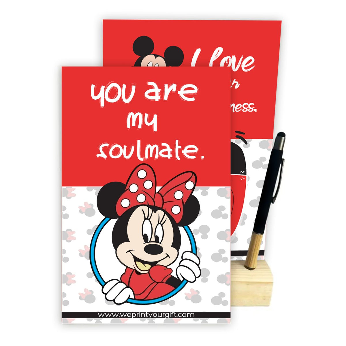 MINNIE MOUSE 2027 Desk Calendar – Cute Monthly Designs with Wooden Stand & Bamboo Touch Pen