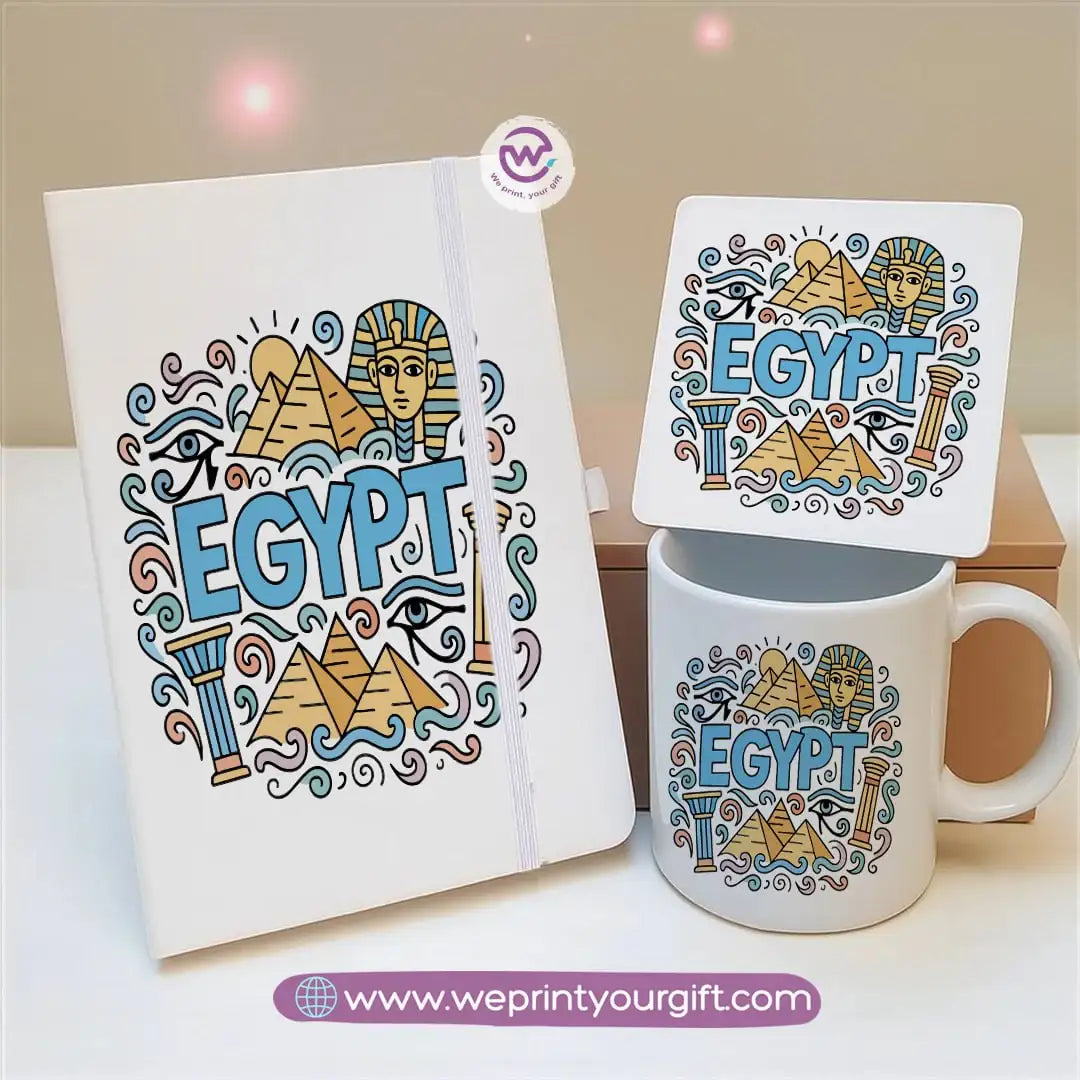 Egyptian Pharaonic Design Gift Set – Notebook, Mug & Coaster - WE PRINT