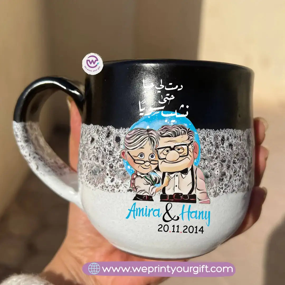 Black & White Handmade Pottery Mug – 350 ml | Valentine Up Cartoon Theme - WE PRINT