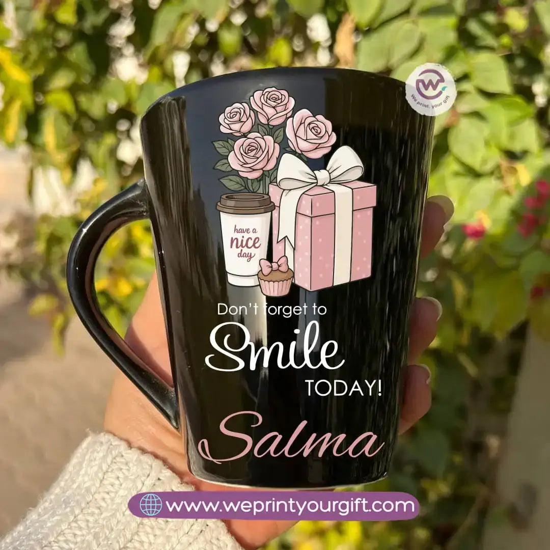 Motivational Digital Art Edition Black Conical Porcelain Mug – 350 ml | UV Raised Sticker Printing - WE PRINT