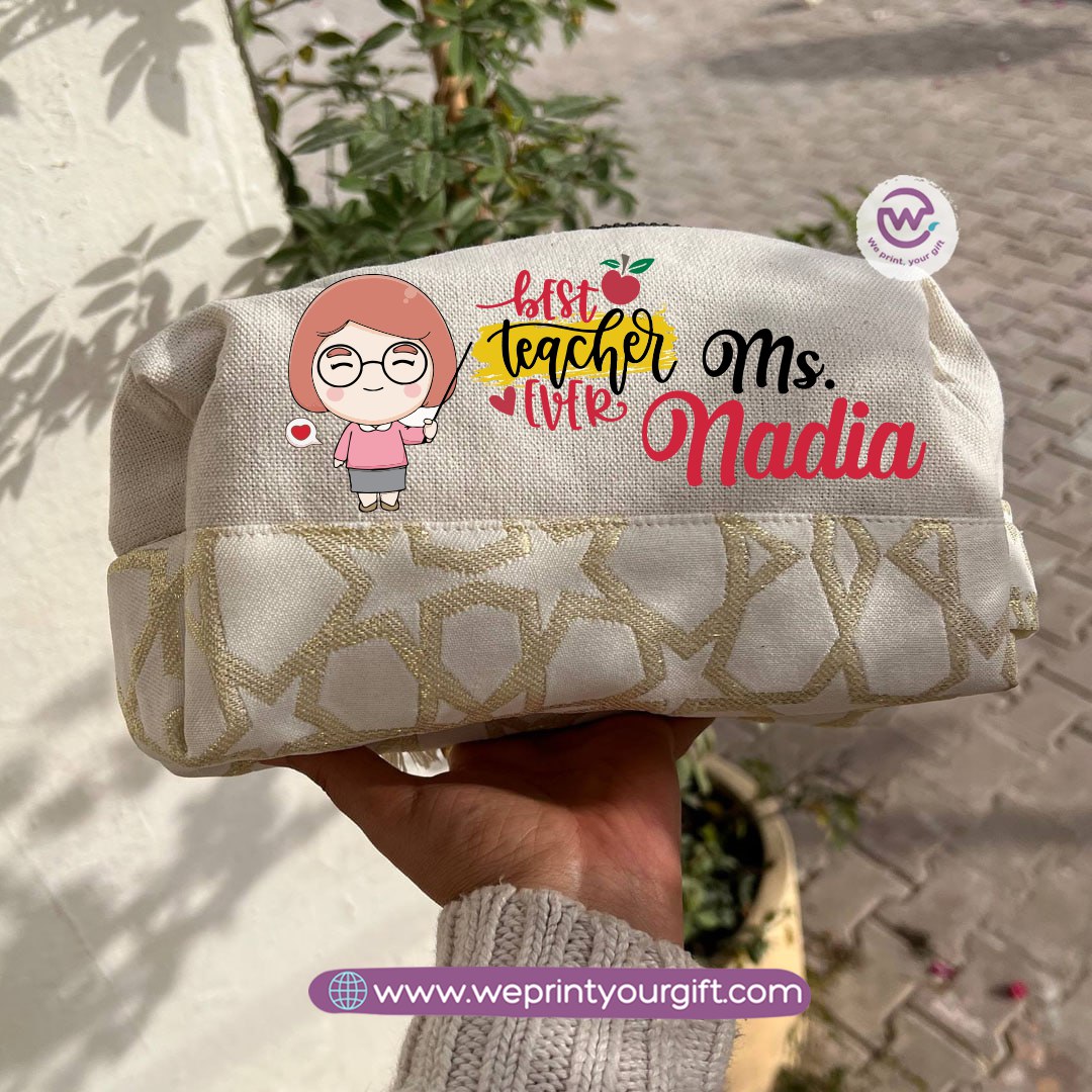 Islamic Pattern Teacher Boxy Pouch – Personalized Cotton Makeup & Pencil Case