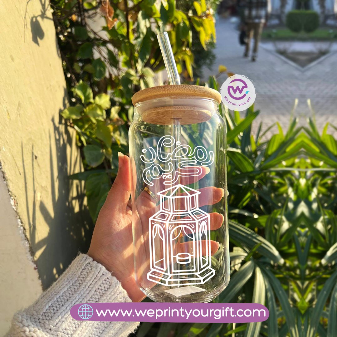 Round Glass Mug with Bamboo Lid & Glass Straw | Ramadan Night Design