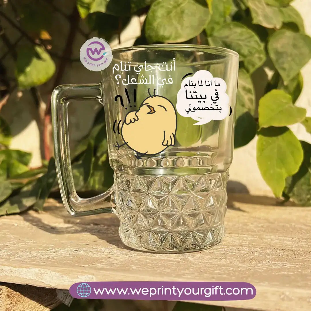 Clear Crystal Pattern Glass Mug with Office Comedy Designs – 250 ml - WE PRINT