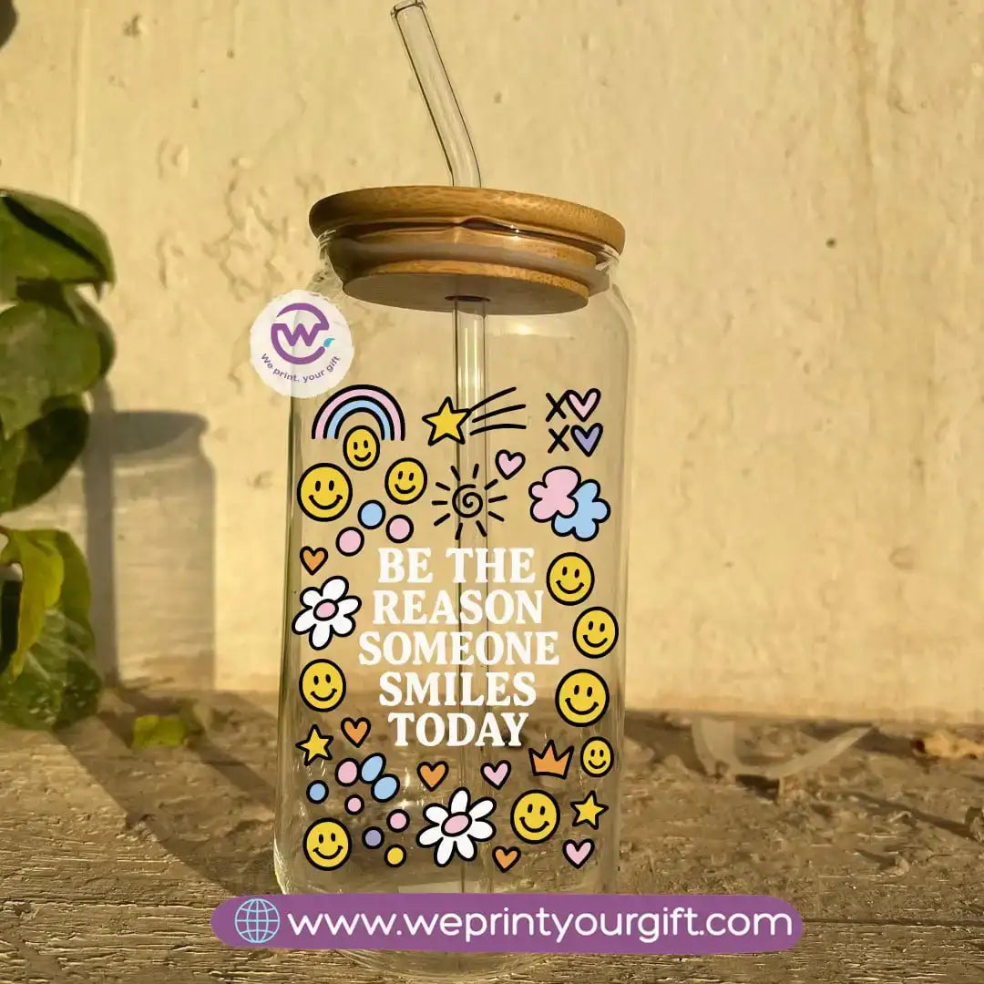 Round Glass Mug with Bamboo Lid & Glass Straw | Motivational Doodle Designs – 400 ml - WE PRINT