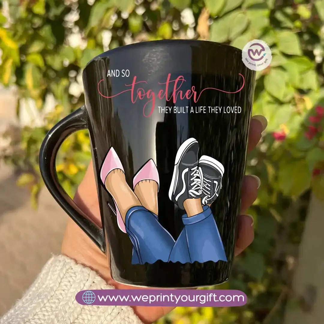 Valentine’s Edition Black Conical Porcelain Mug – 350 ml | UV Raised Sticker Printing - WE PRINT