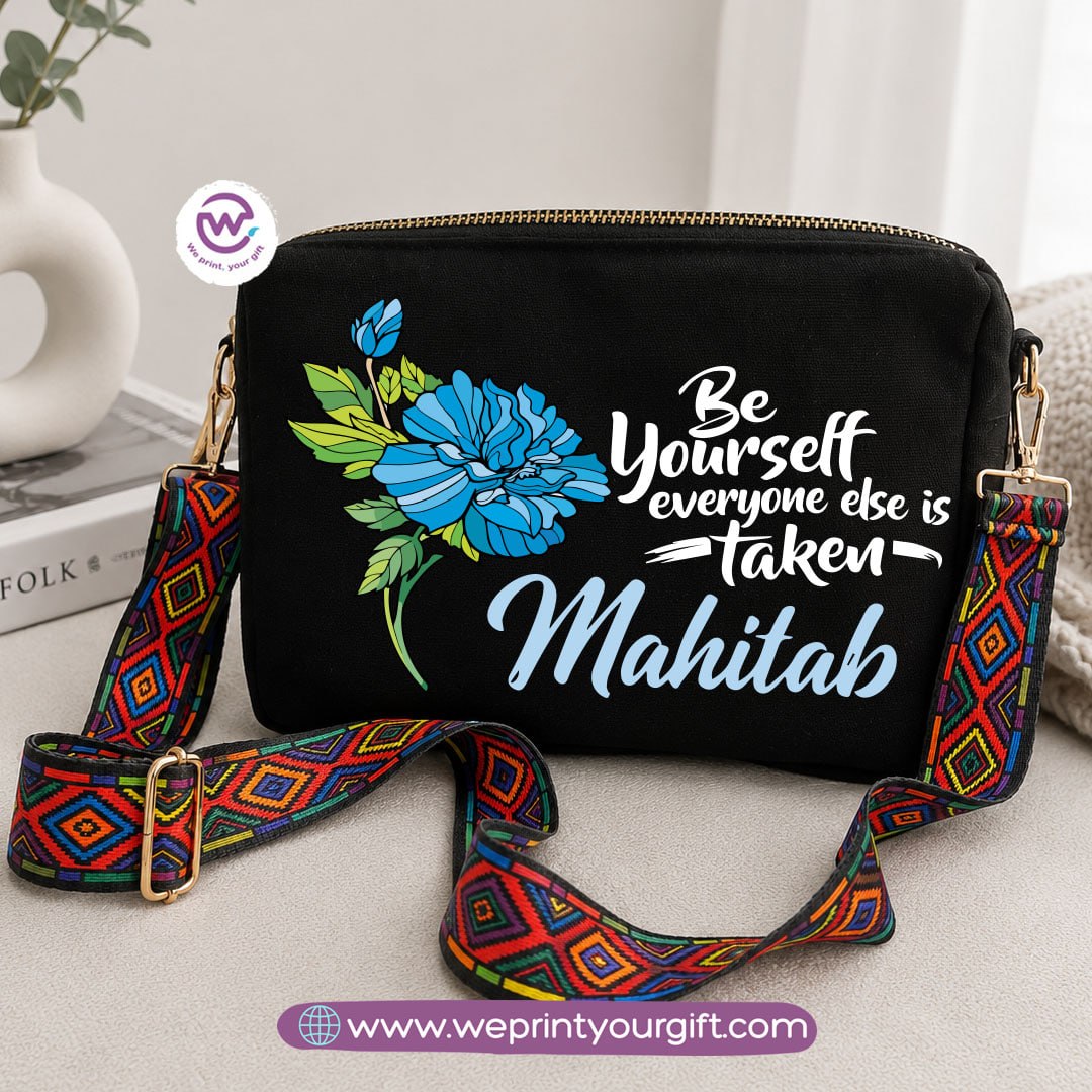 Floral Inspirational Quote Shoulder Bags with Colorful Straps