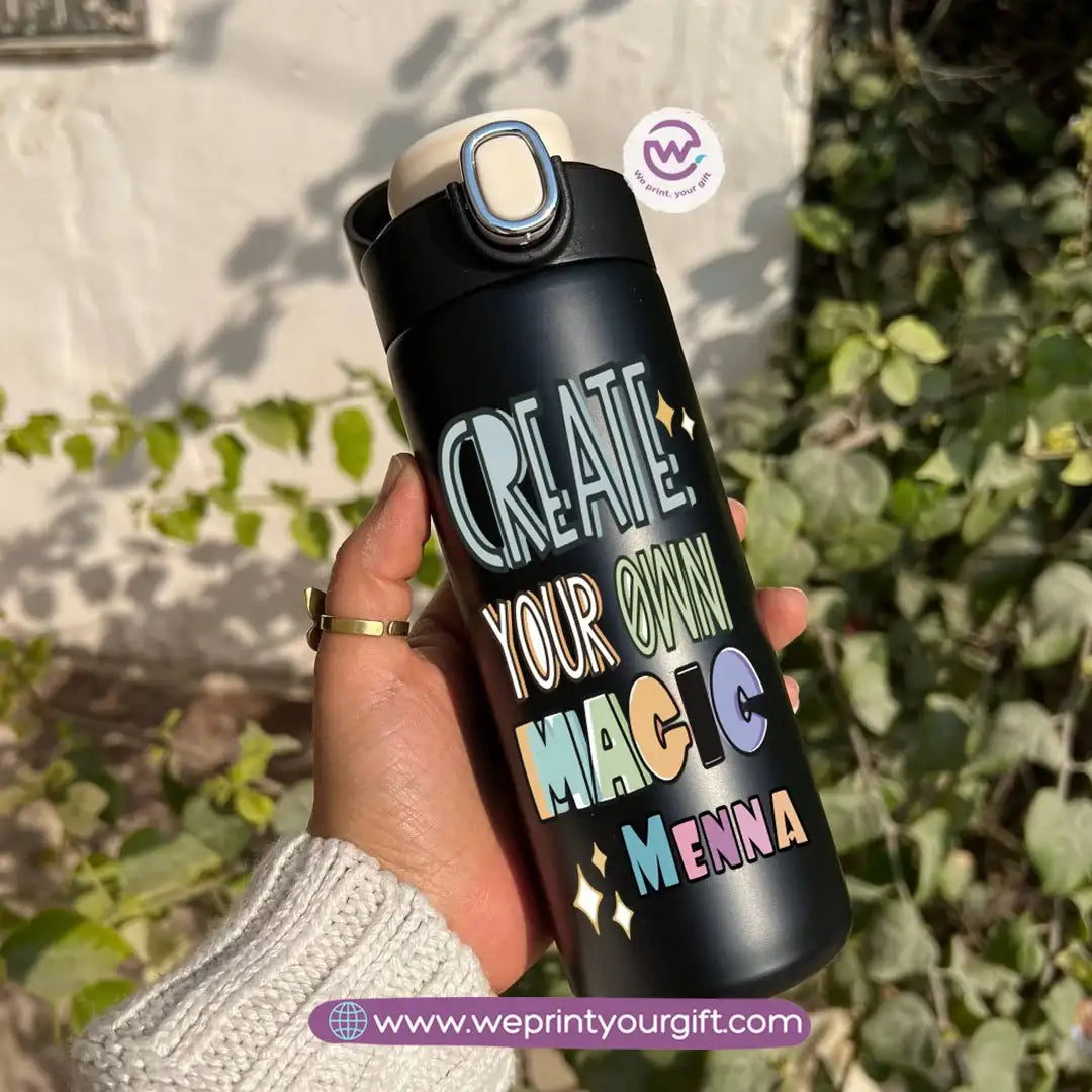 Stainless Steel Thermal Mug with Digital Temperature Display – 420ml Motivational Doodle Art (English Quotes) - WE PRINT