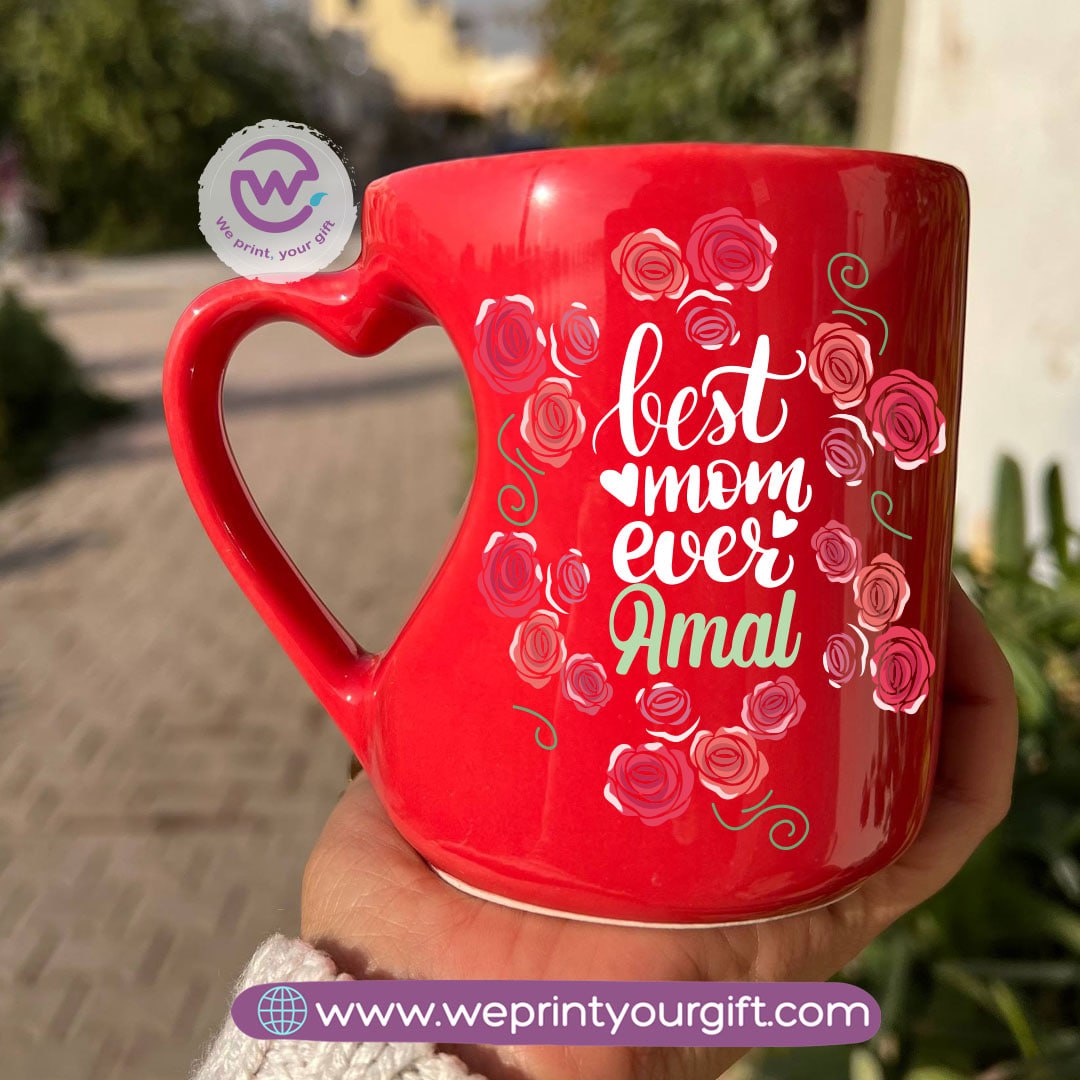 Hollow Heart Handle Mug – 350 ml | Mother’s Day Designs | UV Raised Sticker Printing