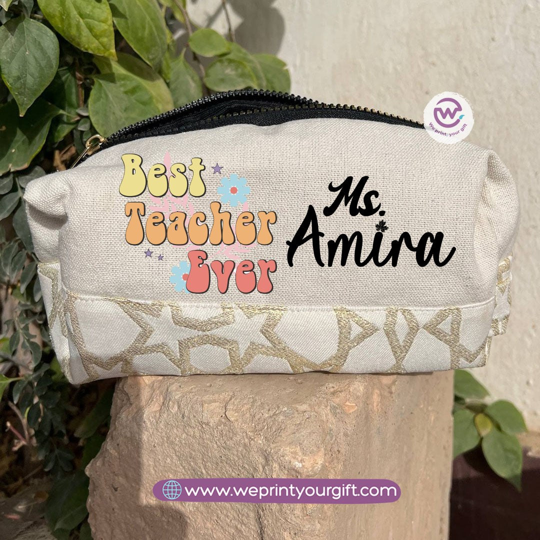 Islamic Pattern Teacher Boxy Pouch – Personalized Cotton Makeup & Pencil Case