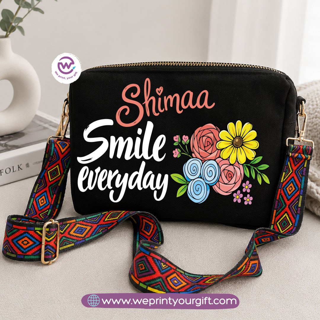 Floral Inspirational Quote Shoulder Bags with Colorful Straps
