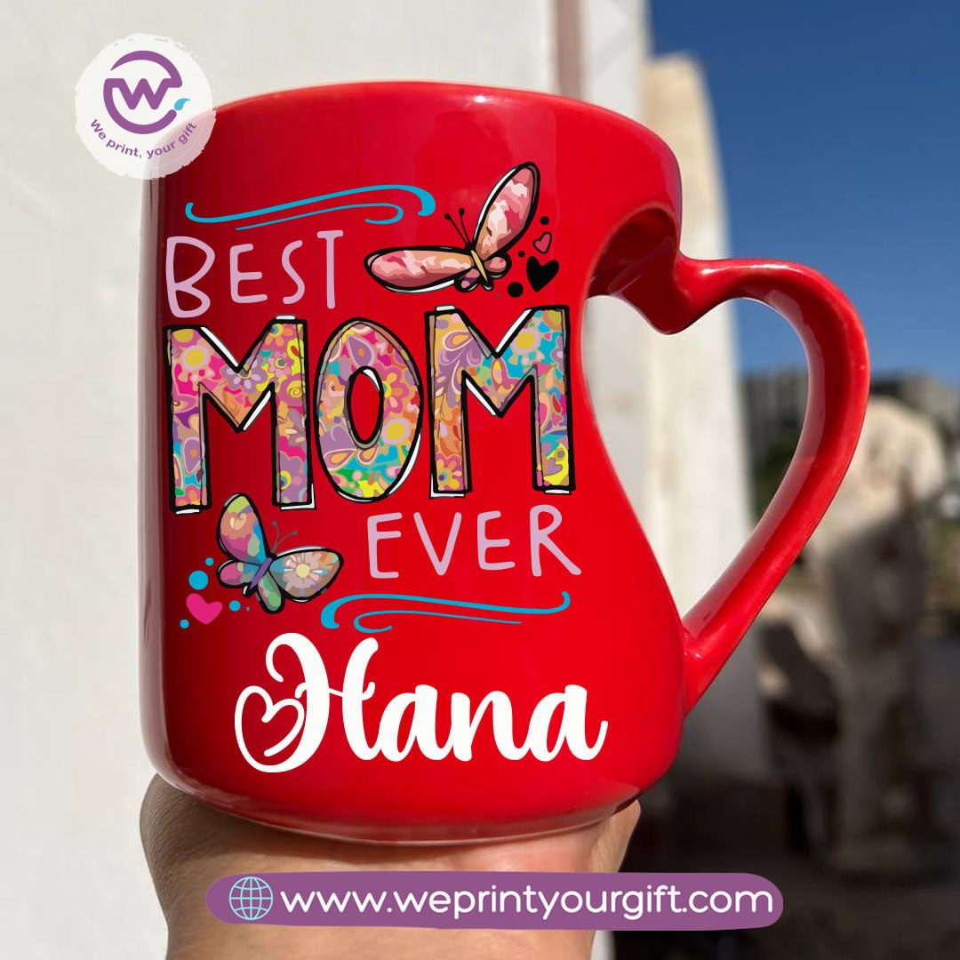 Hollow Heart Handle Mug – 350 ml | Mother’s Day Designs | UV Raised Sticker Printing