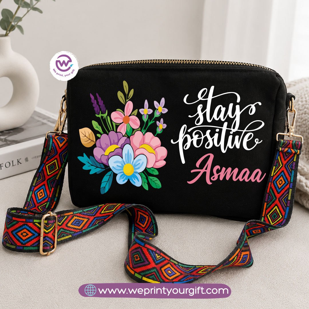 Floral Inspirational Quote Shoulder Bags with Colorful Straps