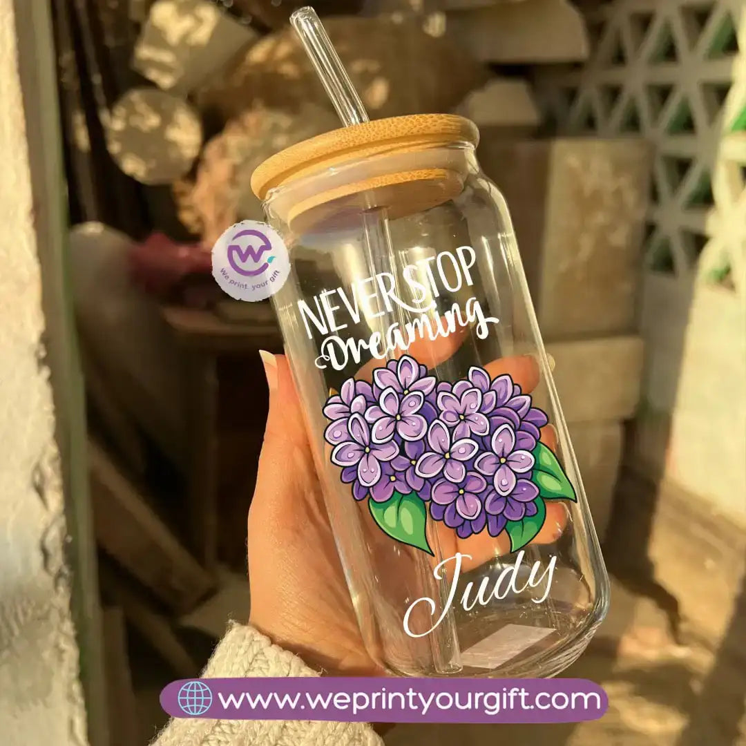 Round Glass Mug with Bamboo Lid & Glass Straw | Digital Art Design – 400 ml - WE PRINT