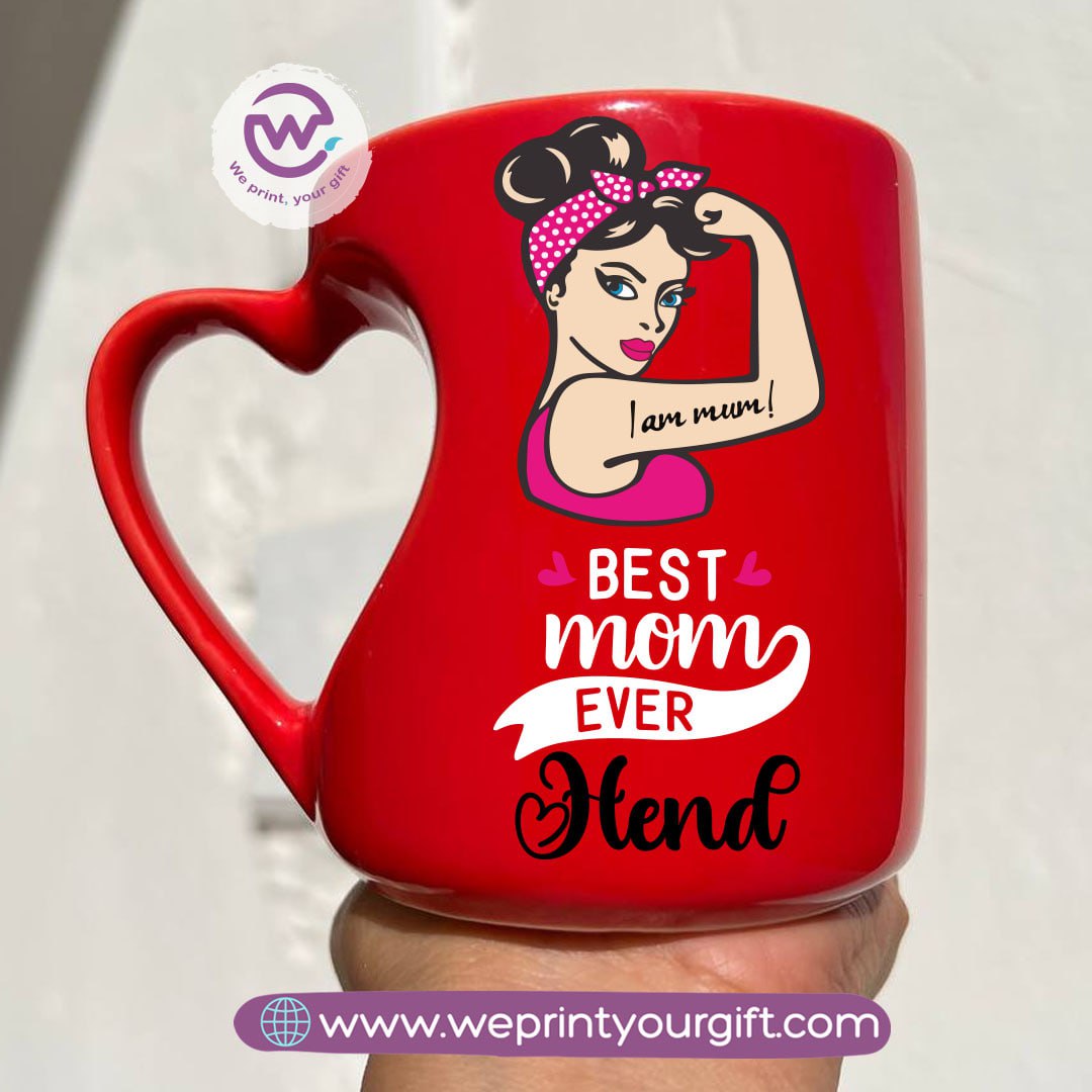 Hollow Heart Handle Mug – 350 ml | Mother’s Day Designs | UV Raised Sticker Printing
