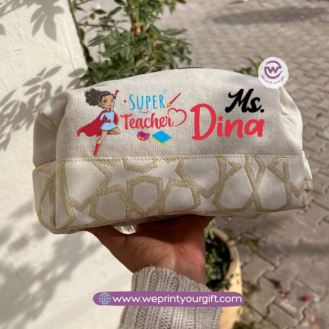 Islamic Pattern Teacher Boxy Pouch – Personalized Cotton Makeup & Pencil Case