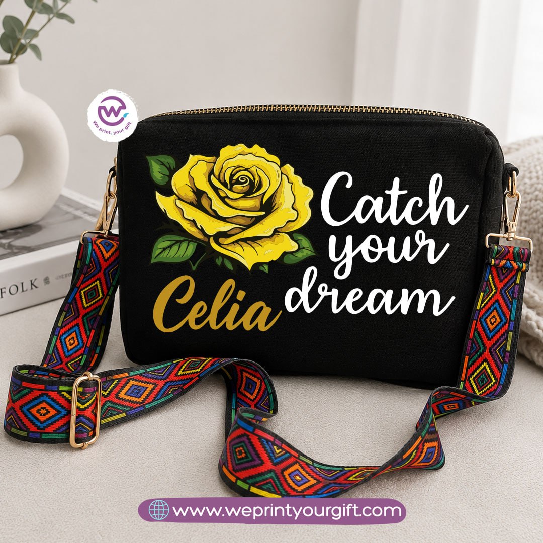Floral Inspirational Quote Shoulder Bags with Colorful Straps