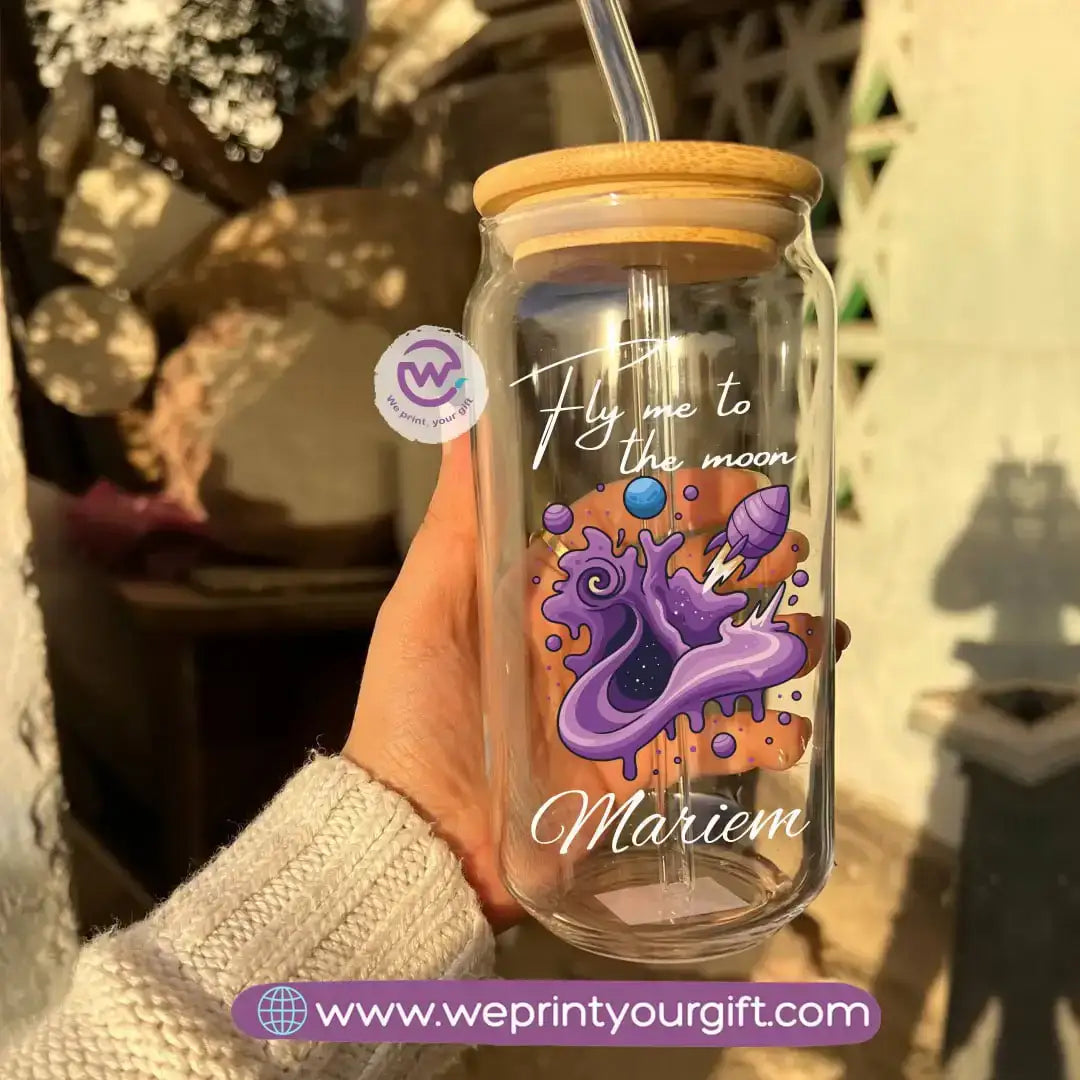 Round Glass Mug with Bamboo Lid & Glass Straw | Digital Art Design – 400 ml - WE PRINT