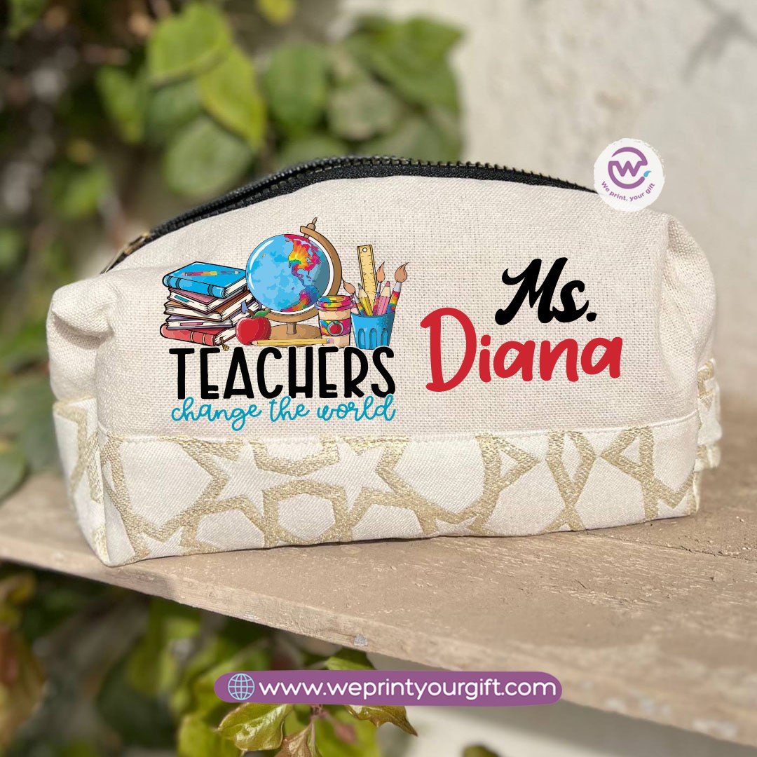 Islamic Pattern Teacher Boxy Pouch – Personalized Cotton Makeup & Pencil Case