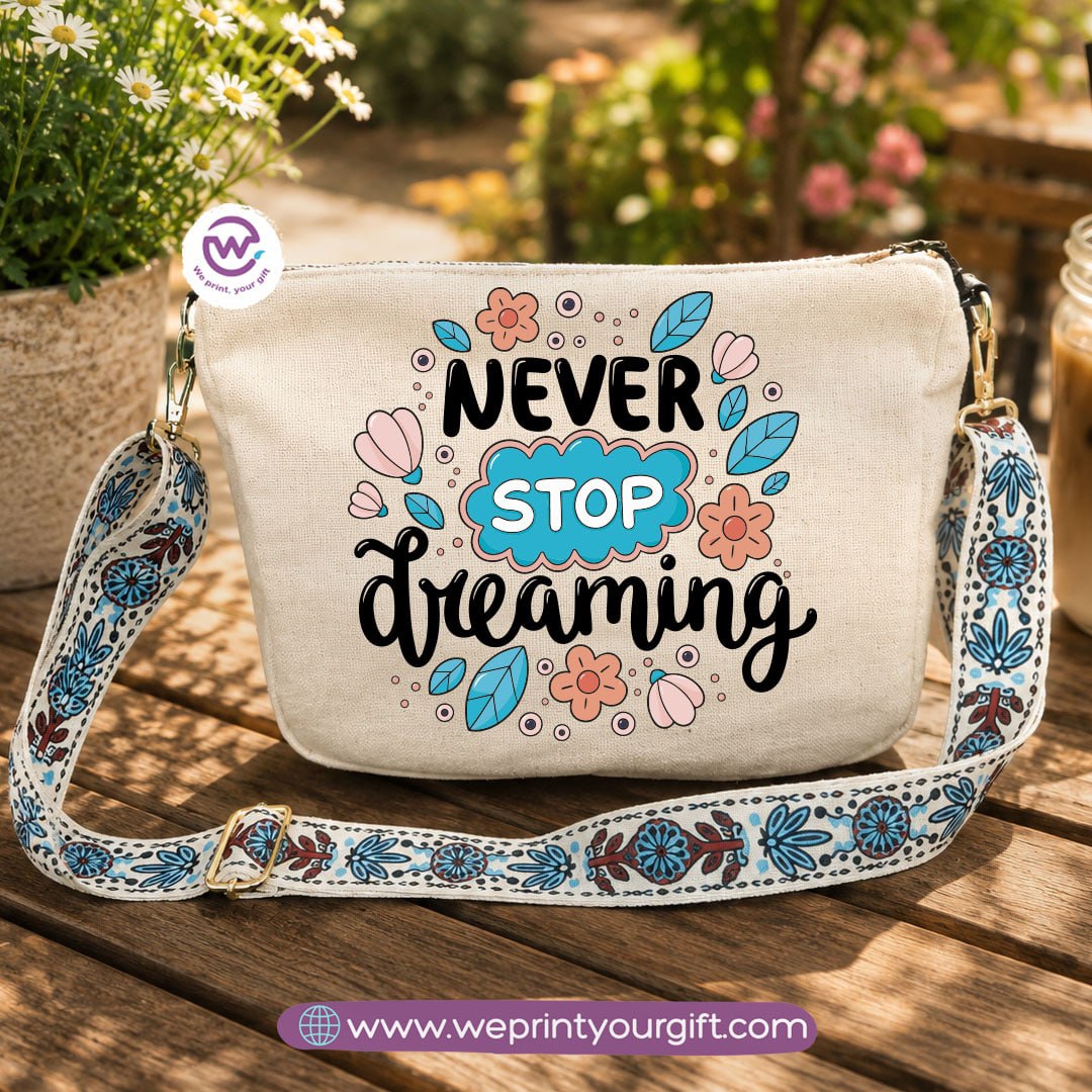 Encouraging Quote Shoulder Bags with Colorful Straps