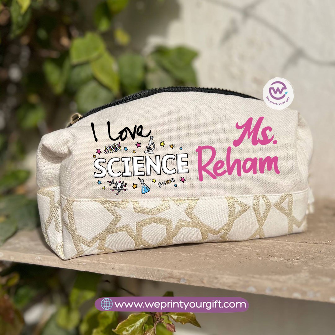 Islamic Pattern Teacher Boxy Pouch – Personalized Cotton Makeup & Pencil Case