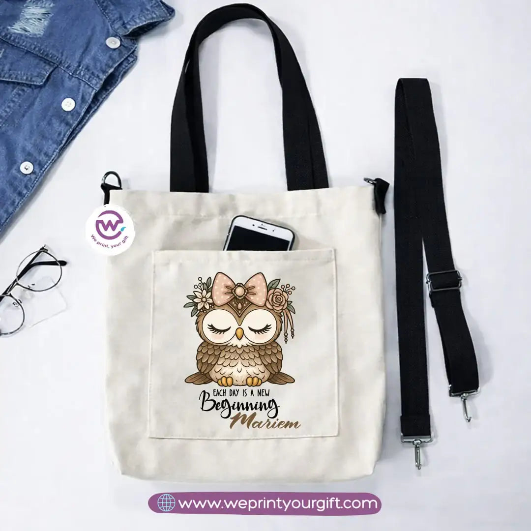 Canvas Tote Bag with Adjustable Shoulder Straps – 35 × 35 cm | Cute Owl Design - WE PRINT