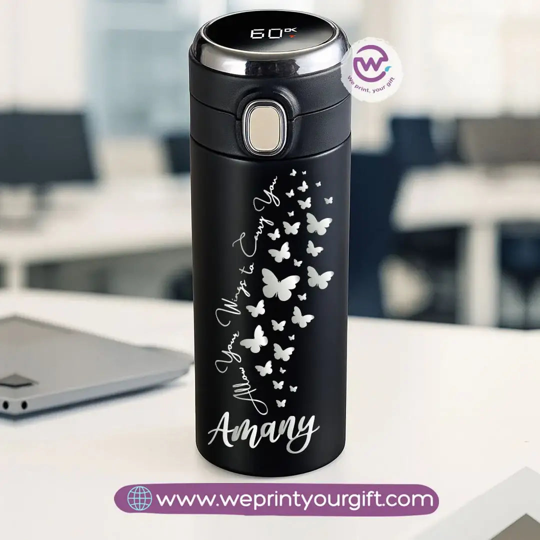 Stainless Steel Thermal Mug with Digital Temperature Display – 420ml | Motivational One Line Art (English Quotes) - WE PRINT