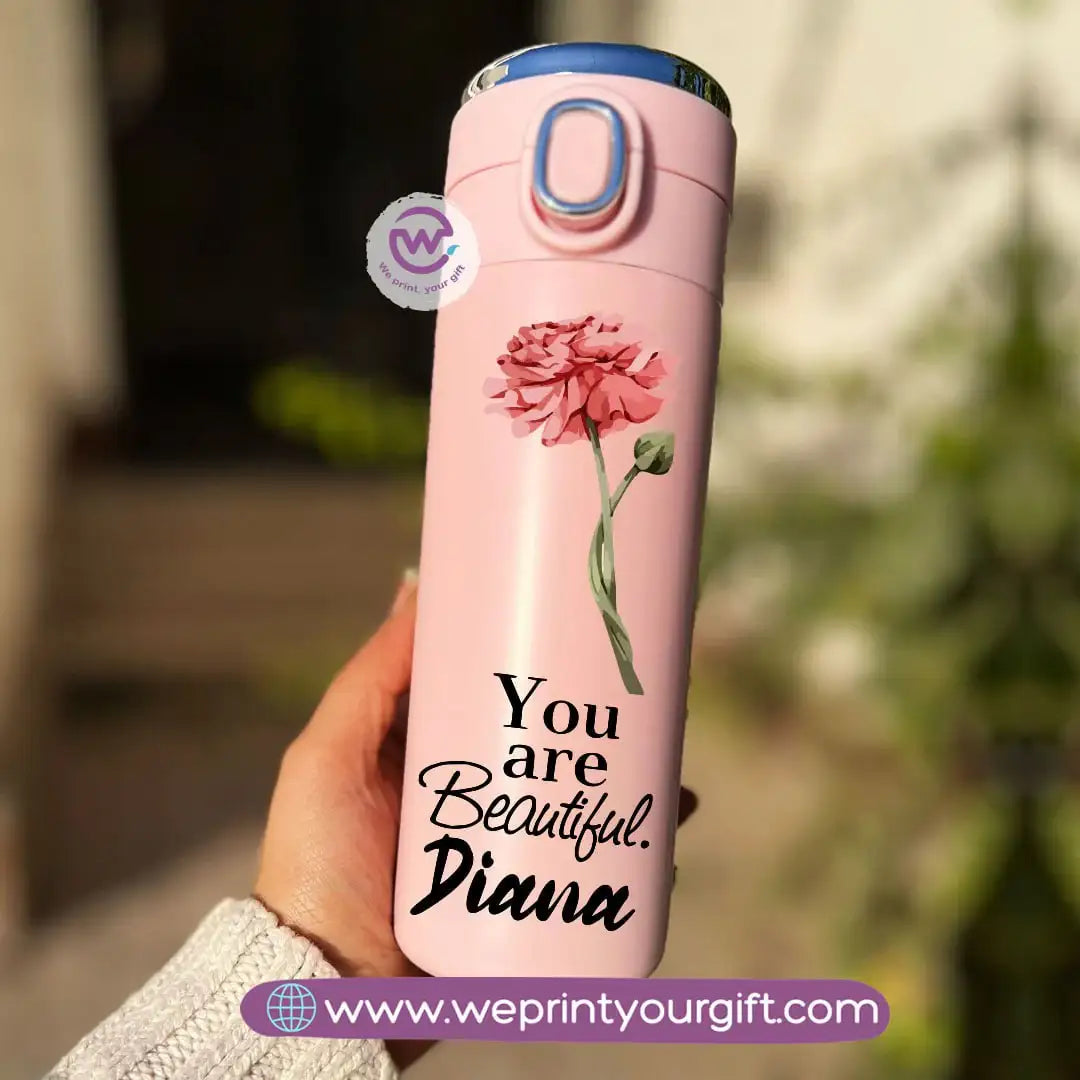 Stainless Steel Thermal Mug with Digital Temperature Display – 420ml | Floral Motivational Design - WE PRINT