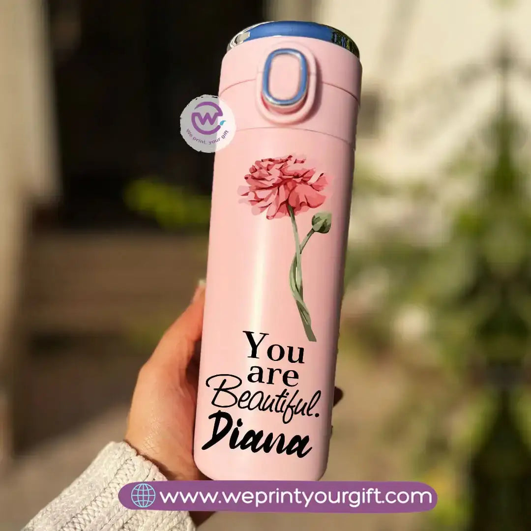Stainless Steel Thermal Mug with Digital Temperature Display – 420ml | Floral Motivational Design - WE PRINT