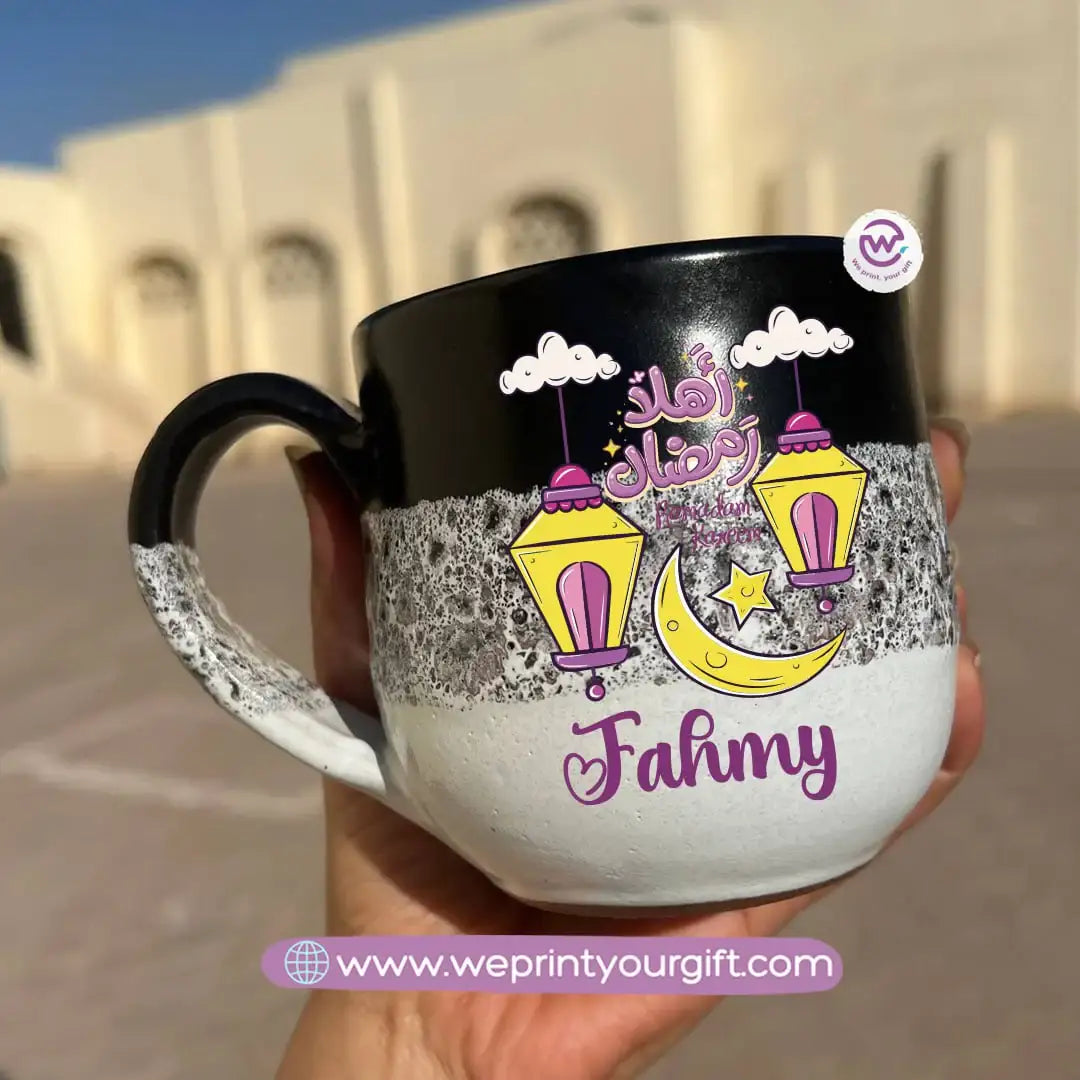 Black & White Handmade Pottery Mug – 350 ml | Ramadan Designs - WE PRINT