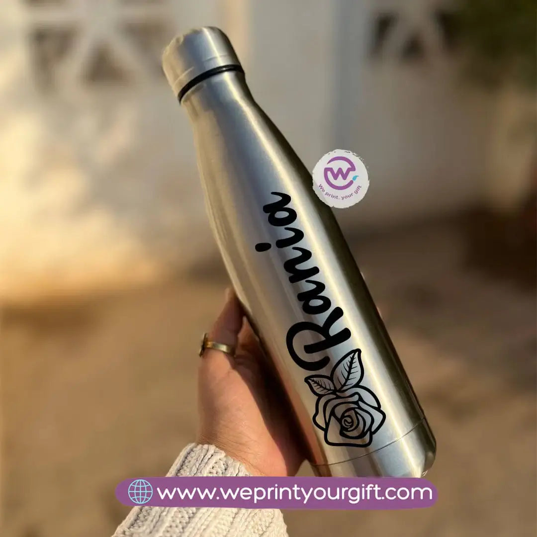 Personalized Silver Thermal Bottle with Arabic Name Typography – 500 ml - WE PRINT