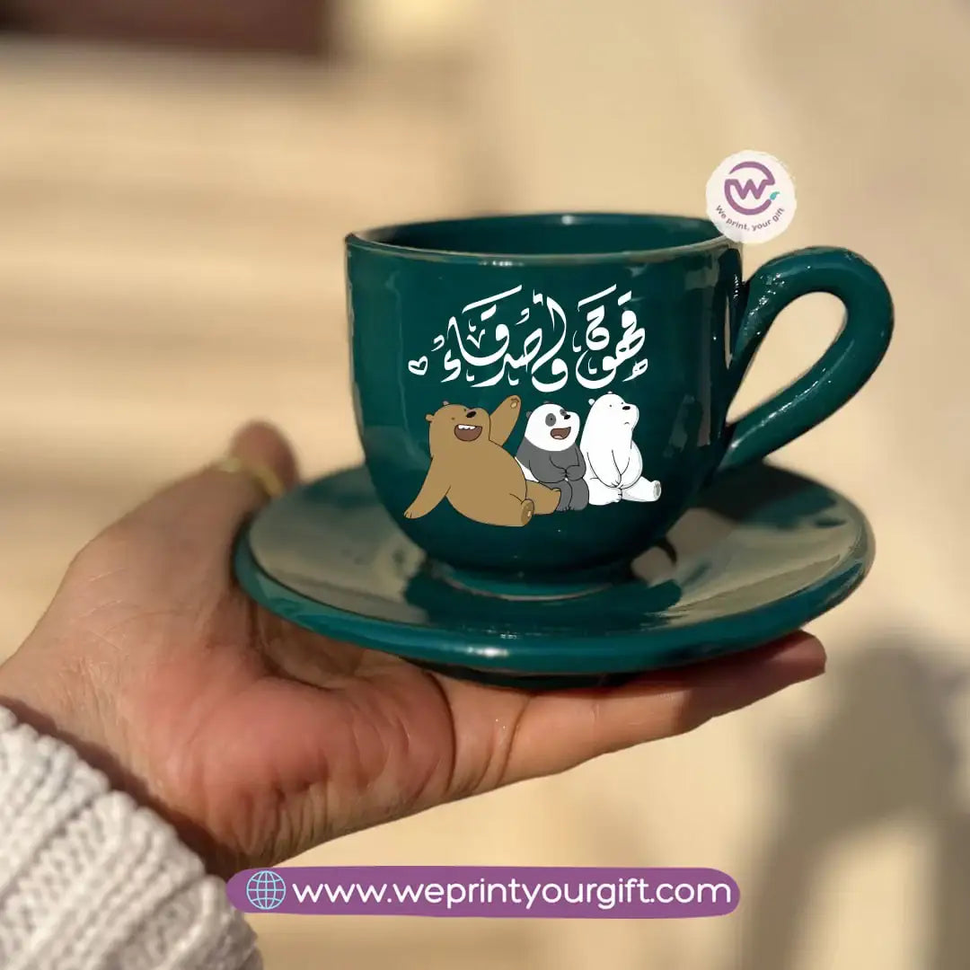 كوب قهوة مصنوع يدويًا من الفخار بلون أخضر بترولي - 200 مل | تصاميم لعشاق القهوة