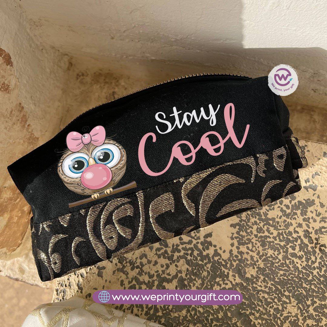 Islamic Pattern Cute Owl Boxy Pouch – Cotton Makeup & Pencil Case