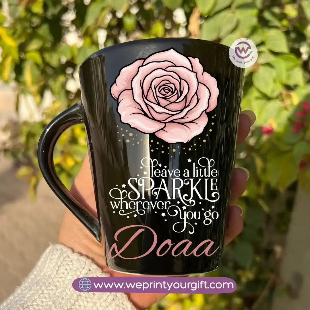 Motivational Digital Art Edition Black Conical Porcelain Mug – 350 ml | UV Raised Sticker Printing - WE PRINT
