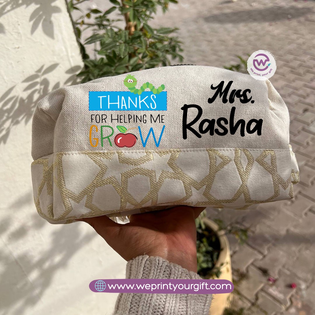 Islamic Pattern Teacher Boxy Pouch – Personalized Cotton Makeup & Pencil Case