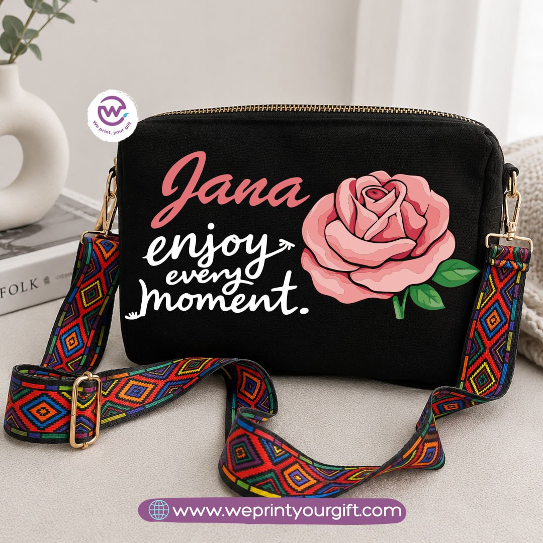Floral Inspirational Quote Shoulder Bags with Colorful Straps